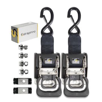 Strapinno 2PCS Stainless Steel Retractable Ratchet Straps (1 7/8 in x 4 ft) Transom Tie Downs for Bo...
