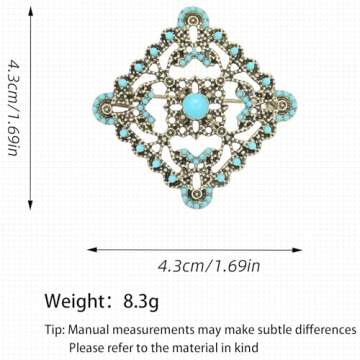 Vancy Utopia Turquoise West Cowboy Square Shape Brooch Pin for Women Retro Brooches Pins Classic Fas...