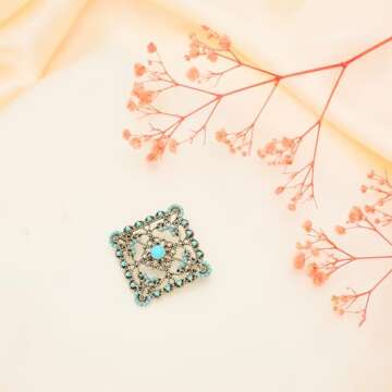 Vancy Utopia Turquoise West Cowboy Square Shape Brooch Pin for Women Retro Brooches Pins Classic Fashion Jewelry Accessories Gift