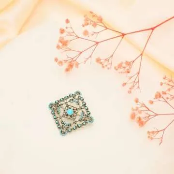 Vancy Utopia Turquoise West Cowboy Square Shape Brooch Pin for Women Retro Brooches Pins Classic Fashion Jewelry Accessories Gift