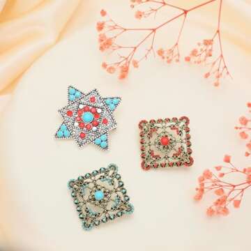 Vancy Utopia Turquoise West Cowboy Square Shape Brooch Pin for Women Retro Brooches Pins Classic Fashion Jewelry Accessories Gift