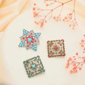 Vancy Utopia Turquoise West Cowboy Square Shape Brooch Pin for Women Retro Brooches Pins Classic Fashion Jewelry Accessories Gift