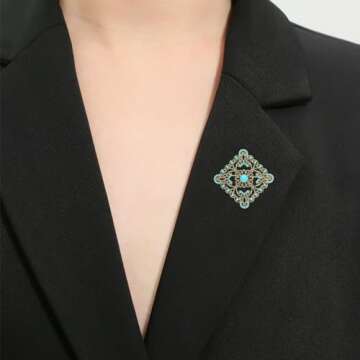 Vancy Utopia Turquoise West Cowboy Square Shape Brooch Pin for Women Retro Brooches Pins Classic Fashion Jewelry Accessories Gift