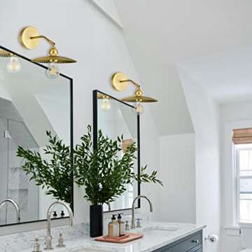 TERLEENART Metal Aged Brass Wall Sconce Set of 2 pcs with Unique Swirl Pattern,Home Decor Art Industrial Farmhouse Lighting for Gallery Wall Bathroom Vanity Living Room Hallway Bedside Reading