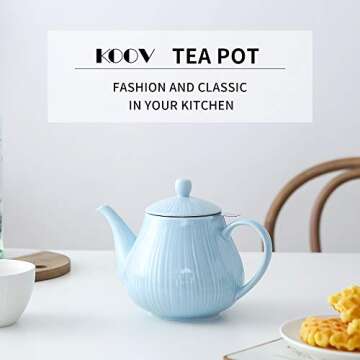 KOOV Ceramic Teapot with Infuser, 40 ounce Tea Pot with Infuser for Loose Tea, Large Enough For 6 Cu...