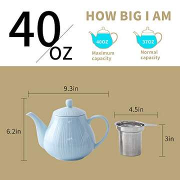 KOOV 40 oz Ceramic Teapot with Infuser for Loose Tea