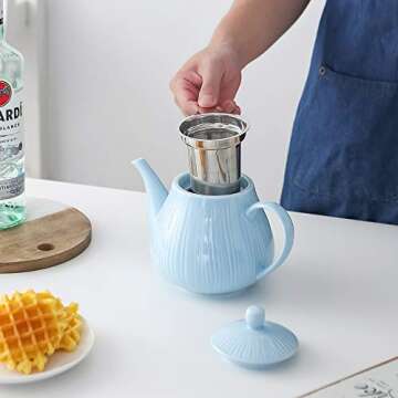 KOOV 40 oz Ceramic Teapot with Infuser for Loose Tea