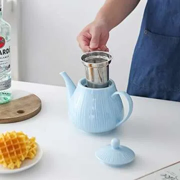 KOOV 40 oz Ceramic Teapot with Infuser for Loose Tea