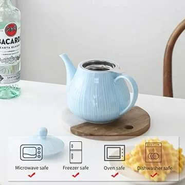 KOOV 40 oz Ceramic Teapot with Infuser for Loose Tea