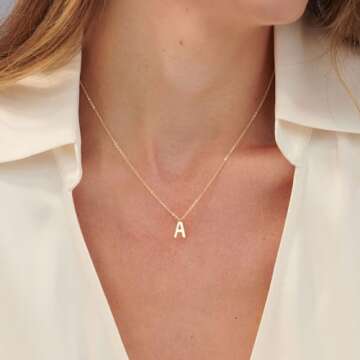 HANLI Initial Necklaces for Women - 14k Gold Plated Dainty Letter Necklace Alphabet A Necklace Perso...