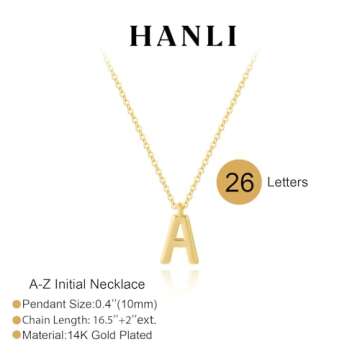 HANLI 14k Gold Plated Initial Necklace – Personalized Charm