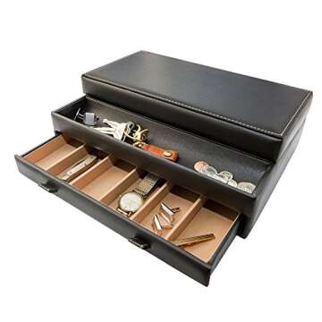 Stock Your Home Mens Valet Tray, Men's Jewelry Box, Night Stand Organizers and Storage, Bedside Table Organizer, Watch Box for Dresser, Faux Leather (Black & Beige)
