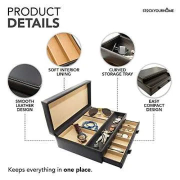 Stock Your Home Mens Valet Tray, Men's Jewelry Box, Night Stand Organizers and Storage, Bedside Table Organizer, Watch Box for Dresser, Faux Leather (Black & Beige)