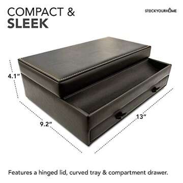 Stock Your Home Mens Valet Tray, Men's Jewelry Box, Night Stand Organizers and Storage, Bedside Table Organizer, Watch Box for Dresser, Faux Leather (Black & Beige)