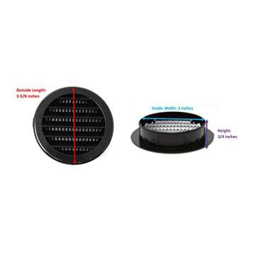 3" Round Plastic Louver Soffit Air Vent Reptile Screen Grille Cover (12, Black)