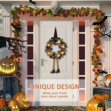 Rocinha 17" Halloween Witch Wreath for Spooky Home Decor