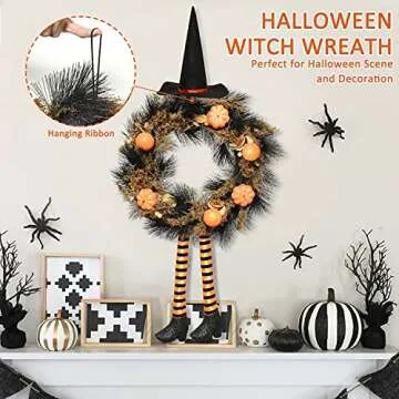 Rocinha 17" Halloween Witch Wreath for Spooky Home Decor