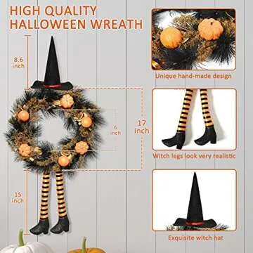 Rocinha 17" Halloween Witch Wreath for Spooky Home Decor