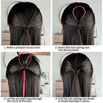 TsMADDTs Hair Braiding Tools Set, 8PCS Topsy Tail Tools, 8PCS French Centipede Braiders for French Twist Plait Ponytail, 10PCS Black Hair Ties Bulk