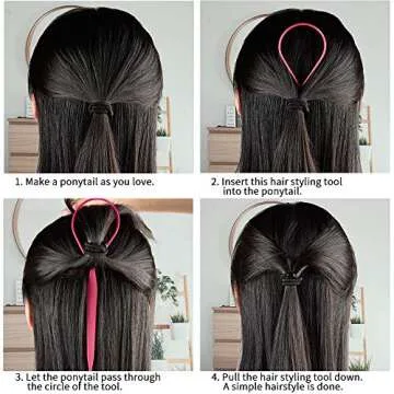 TsMADDTs Hair Braiding Tools Set, 8PCS Topsy Tail Tools, 8PCS French Centipede Braiders for French Twist Plait Ponytail, 10PCS Black Hair Ties Bulk