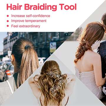 TsMADDTs Hair Braiding Tools Set, 8PCS Topsy Tail Tools, 8PCS French Centipede Braiders for French Twist Plait Ponytail, 10PCS Black Hair Ties Bulk