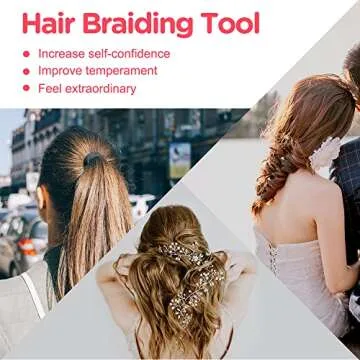 TsMADDTs Hair Braiding Tools Set, 8PCS Topsy Tail Tools, 8PCS French Centipede Braiders for French Twist Plait Ponytail, 10PCS Black Hair Ties Bulk