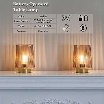 LUSHARBOR Battery Operated Lamp with Timer, Table Lamps for Bedroom, Cordless Battery Powered Lamp w...