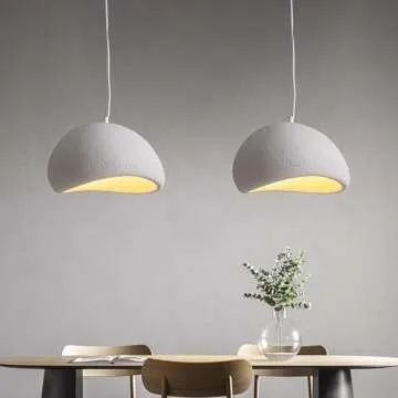 JAYMP 30cm Modern Pendant Light for Dining Room Kitchen Island Hallway Restaurant Hanging Lamp E26 Base Japanese Wabi-Sabi Style Bird Nest Shape Lighting Fixture (Matte White,B Shape, 30cm/11.8inch)