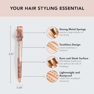 Kitsch Metal Duck Billed Hair Clips - Hair Styling Clips for Sectioning, Cutting, Coloring, Blow Dry...