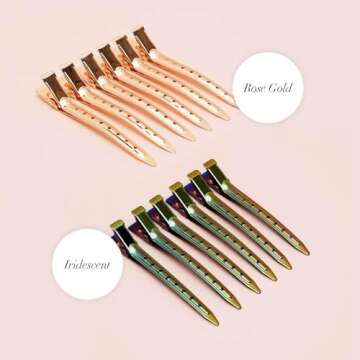 Kitsch Metal Duck Billed Hair Clips - Hair Styling Clips for Sectioning, Cutting, Coloring, Blow Drying and Makeup | Salon Quality Accessories - 6pcs (Rose Gold)