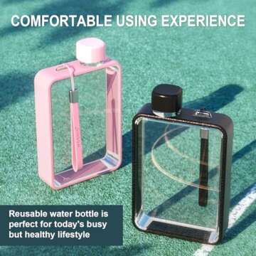 MOCHIC CUP Flat Water Bottle Travel Flask Portable Travel Mug BPA Free A5 Water Bottle for Sports Camping Gym Fitness Outdoor 13oz Fit in Any Bag (Black)…