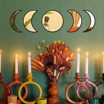 Wall Decor Moon Phase Mirror Set - 5 Piece Scandinavian Acrylic Collection