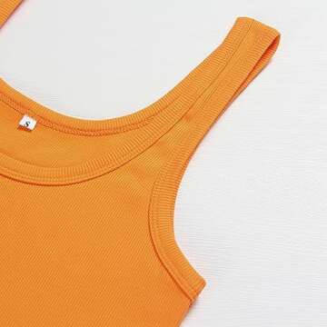 Artfish Women's Sleeveless Shirt Ribbed Fitted Scoop Neck Basic Long Crop Tank Top Square Cotton Ora...