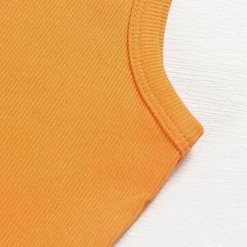 Artfish Women's Sleeveless Shirt Ribbed Fitted Scoop Neck Basic Long Crop Tank Top Square Cotton Orange, L