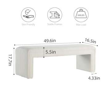 Bedroom Bench,Modern Ottoman Bench 49 inch,Upholstered Entryway Bench & Dining Bench,Boucle Fabric Footrest Stool Bedroom Bench Seat for Living Room/Bedroom/End of Bed