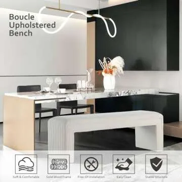 Bedroom Bench,Modern Ottoman Bench 49 inch,Upholstered Entryway Bench & Dining Bench,Boucle Fabric Footrest Stool Bedroom Bench Seat for Living Room/Bedroom/End of Bed