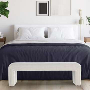 Bedroom Bench,Modern Ottoman Bench 49 inch,Upholstered Entryway Bench & Dining Bench,Boucle Fabric Footrest Stool Bedroom Bench Seat for Living Room/Bedroom/End of Bed