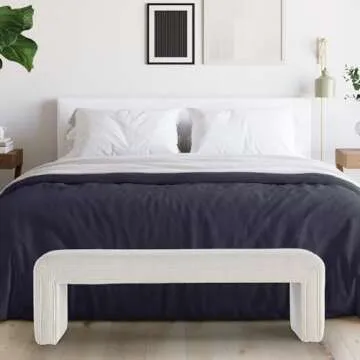 Bedroom Bench,Modern Ottoman Bench 49 inch,Upholstered Entryway Bench & Dining Bench,Boucle Fabric Footrest Stool Bedroom Bench Seat for Living Room/Bedroom/End of Bed