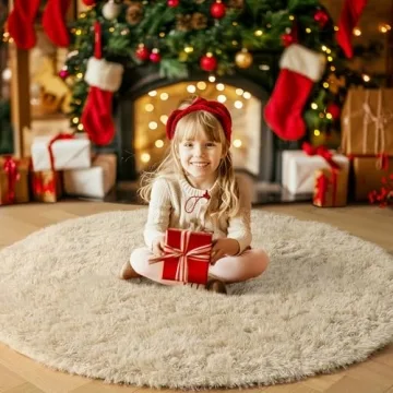 Fluffy Round Beige Rug for Kids Room & Nursery