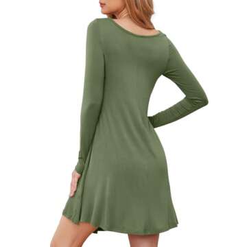 DEARCASE Women's T-Shirt Dress Army Green Large V-Neck Spring Casual Loose Long Sleeve Fall Winter W...