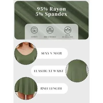 DEARCASE Women's T-Shirt Dress Army Green Large V-Neck Spring Casual Loose Long Sleeve Fall Winter Wedding Guest Knee Length Jersey Flowy Stretch Solid A-Line Swing Sweater Tunic Dresses