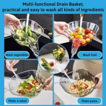 BHW 2X PCS Multi-functional Drain Basket - 2024 New Fruit Cleaning Bowl with Strainer Container, Kitchen Sink Food Catcher Drainer Fruit Rinser Vegetable Washing Filter Bowl over the Sink Colander