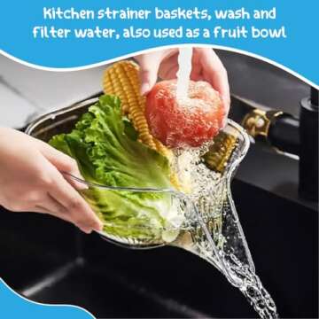 BHW 2X PCS Multi-functional Drain Basket - 2024 New Fruit Cleaning Bowl with Strainer Container, Kitchen Sink Food Catcher Drainer Fruit Rinser Vegetable Washing Filter Bowl over the Sink Colander