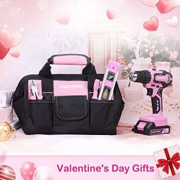 FASTPRO 232-Piece 20V Pink Cordless Lithium-ion Drill Driver and Home Tool Set, Lady's Repairing Kit...