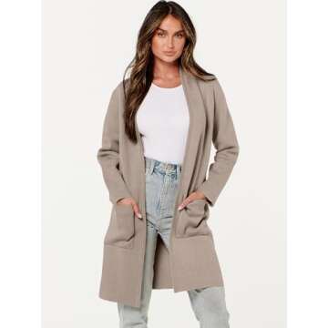 ANRABESS Cardigan Sweater for Women Casual 2024 Fall Fashion Coat Long Sleeve Open Front Knit Coatigan Outwear Red Khaki Medium