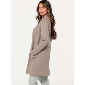 ANRABESS Cardigan Sweater for Women Casual 2024 Fall Fashion Coat Long Sleeve Open Front Knit Coatigan Outwear Red Khaki Medium