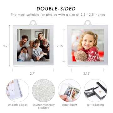 UNIQOOO 8 Pcs Christmas Acrylic Silver Photo Frame Ornaments for Display Picture, 2.5 x 2.5 inch Fes...
