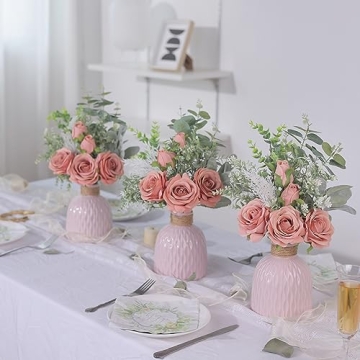 Elegant Artificial Flowers with Ceramic Vase for Home Decor