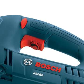 BOSCH JS260 Top-Handle Jig Saw - 6.0 Amp Motor, Variable Speed Control, Low-Vibration Plunging Design, Toolless Blade Change System - Ideal for Accurate and Smooth Cutting