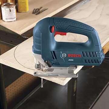 BOSCH JS260 Top-Handle Jig Saw - 6.0 Amp Motor, Variable Speed Control, Low-Vibration Plunging Design, Toolless Blade Change System - Ideal for Accurate and Smooth Cutting